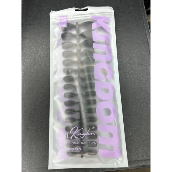 128PCS BLACK Short Almond Matte & Gloss French Tip False Nails - 4 Complete Sets - Picture 2 of 3